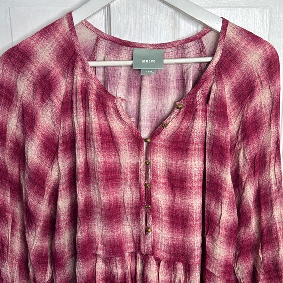 Anthropologie Mauve Red Plaid Billowy Cottagecore Blouse Top W-989 Size Large - Picture 4 of 9